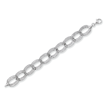 Franco Stellari Italian Sterling Silver Textured Triple Link Bracelet, 7.5"
