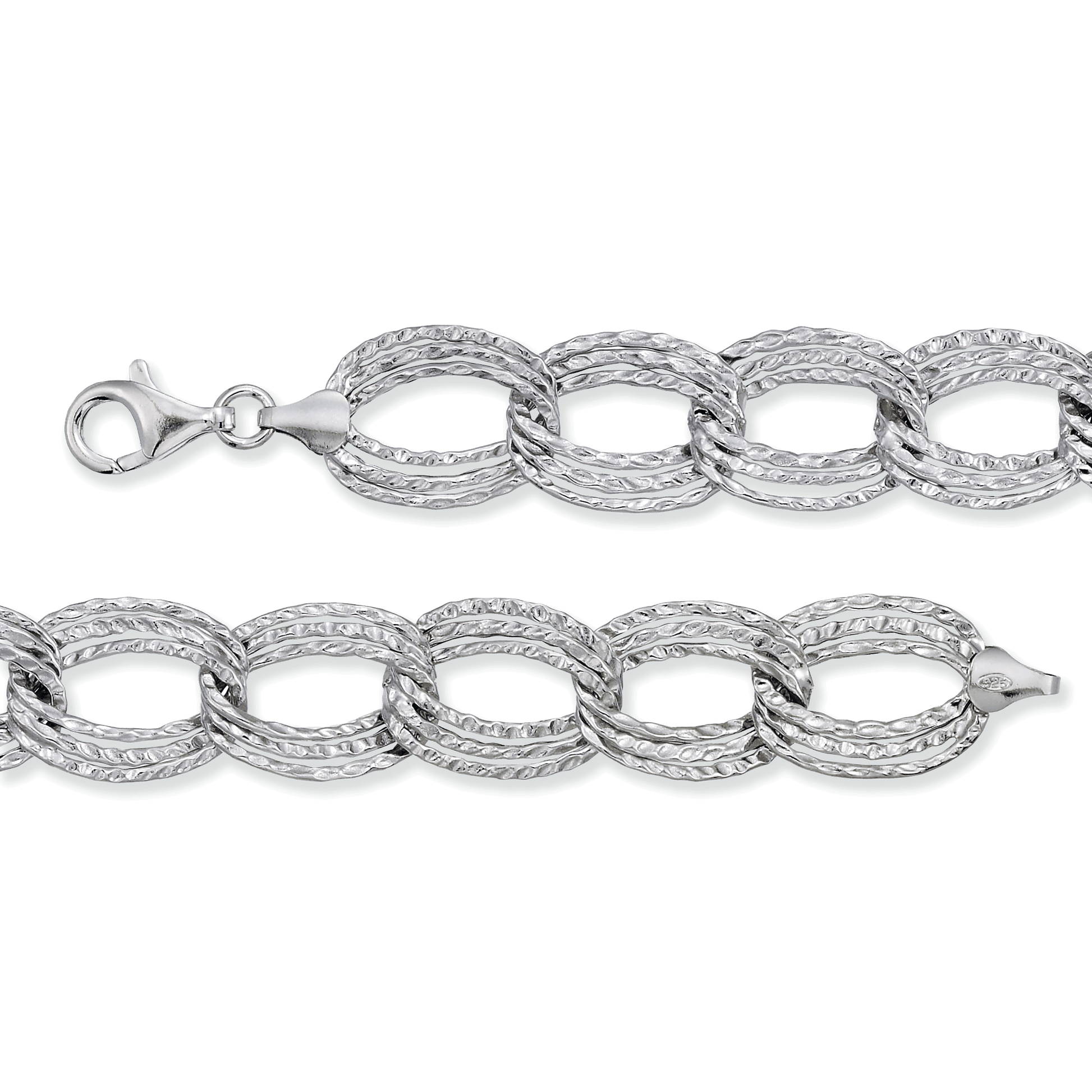 Franco Stellari Italian Sterling Silver Textured Triple Link Bracelet, 7.5"
