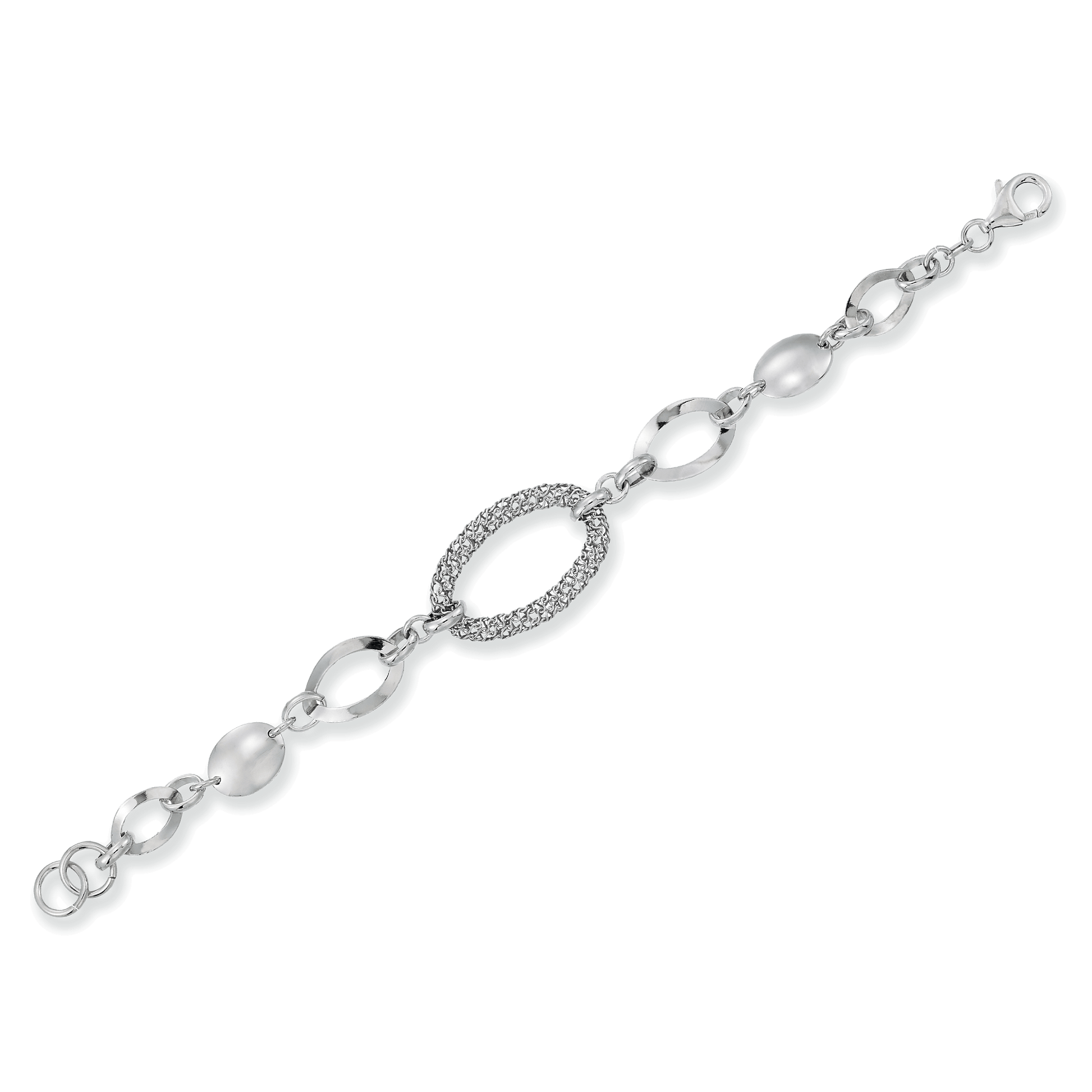 Franco Stellari Italian Sterling Silver Fancy Oval & Mesh Link Bracelet, 7.5"