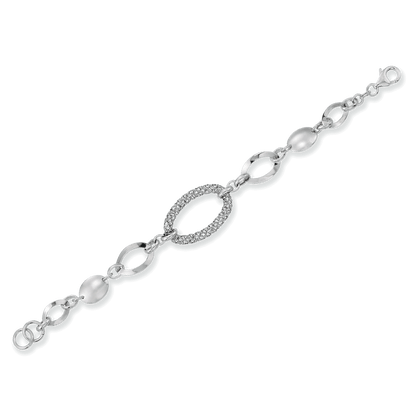 Franco Stellari Italian Sterling Silver Fancy Oval & Mesh Link Bracelet, 7.5"