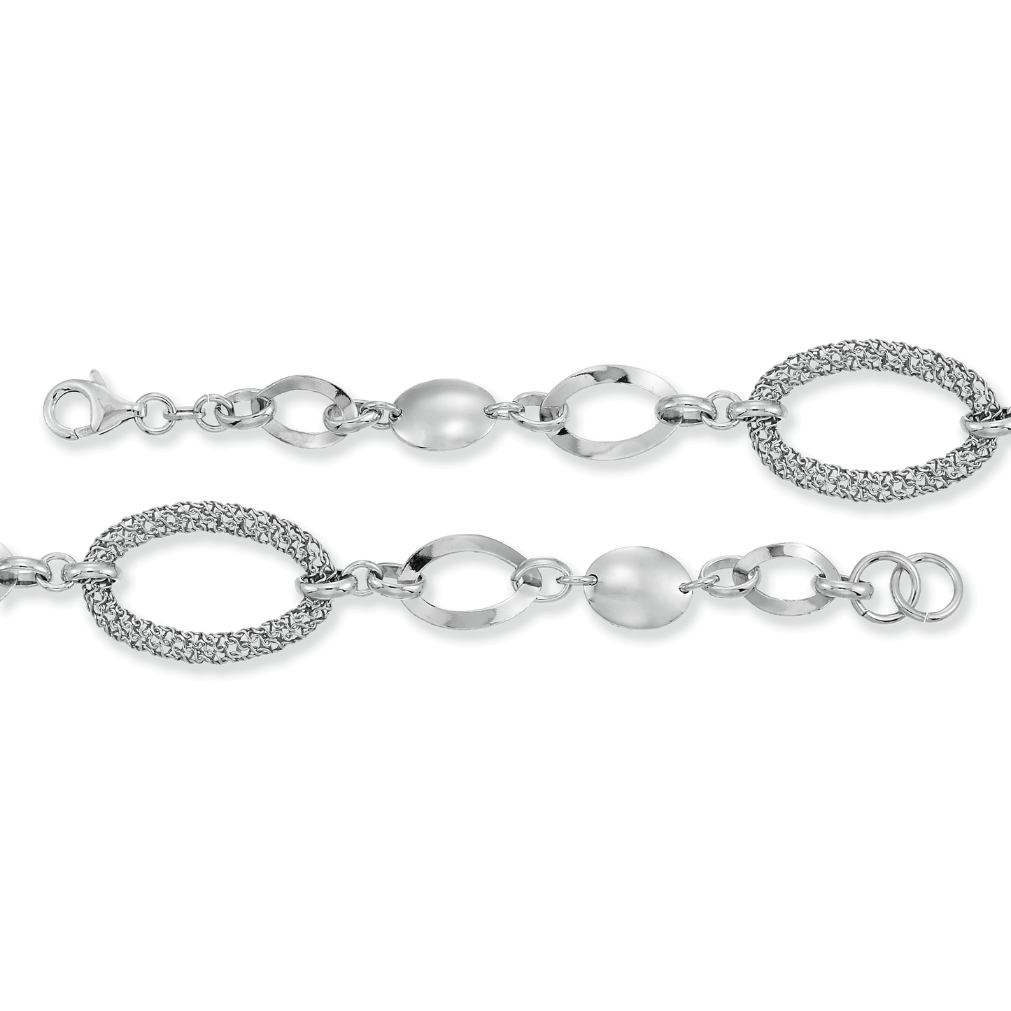 Franco Stellari Italian Sterling Silver Fancy Oval & Mesh Link Bracelet, 7.5"