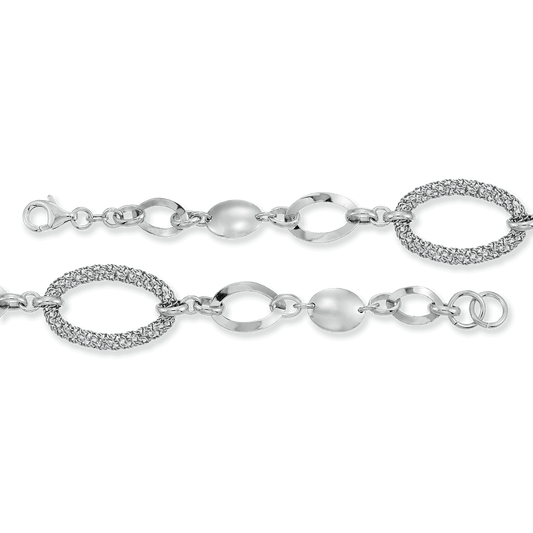 Franco Stellari Italian Sterling Silver Fancy Oval & Mesh Link Bracelet, 7.5"