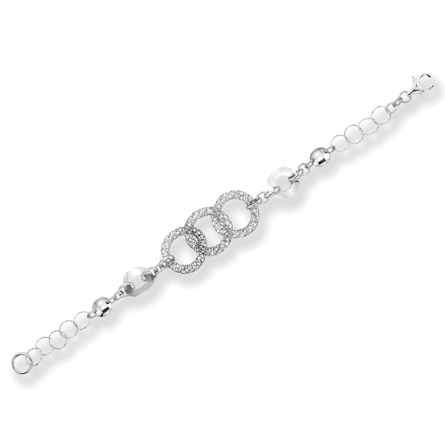 Franco Stellari Italian Sterling Silver Fancy Circle & Mesh Link Bracelet, 7.5"