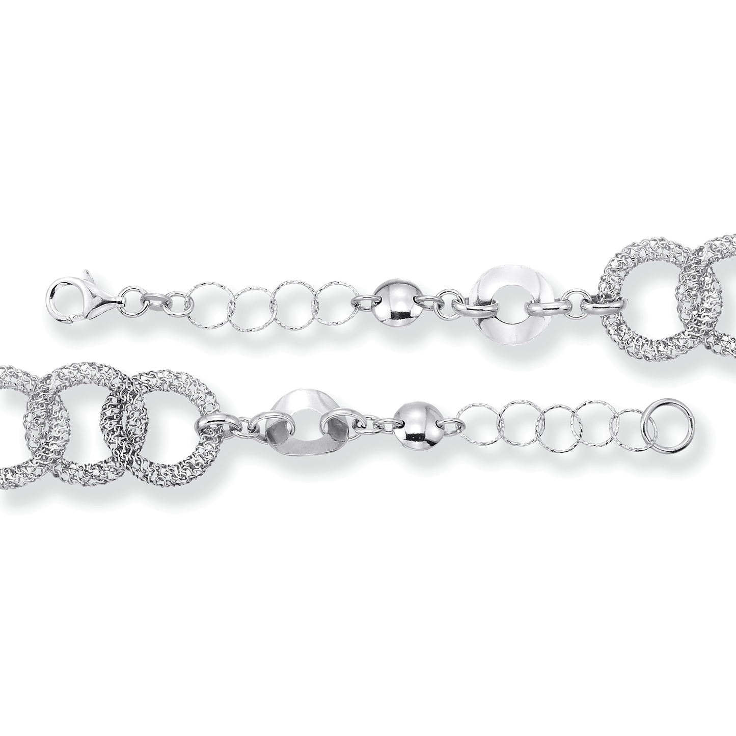 Franco Stellari Italian Sterling Silver Fancy Circle & Mesh Link Bracelet, 7.5"