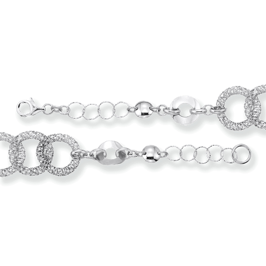 Franco Stellari Italian Sterling Silver Fancy Circle & Mesh Link Bracelet, 7.5"