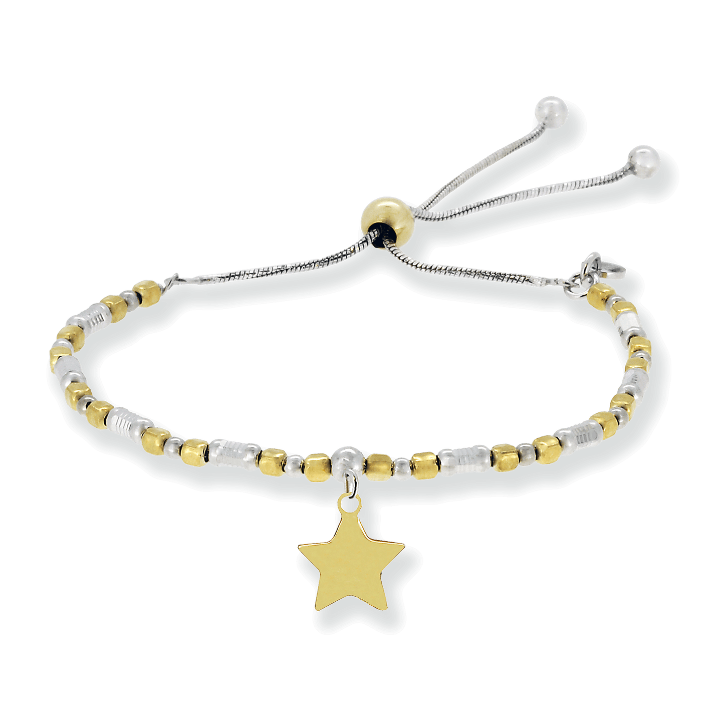 Franco Stellari Italian Sterling Silver Two-Tone Beads Dangle Star Bolo Bracelet