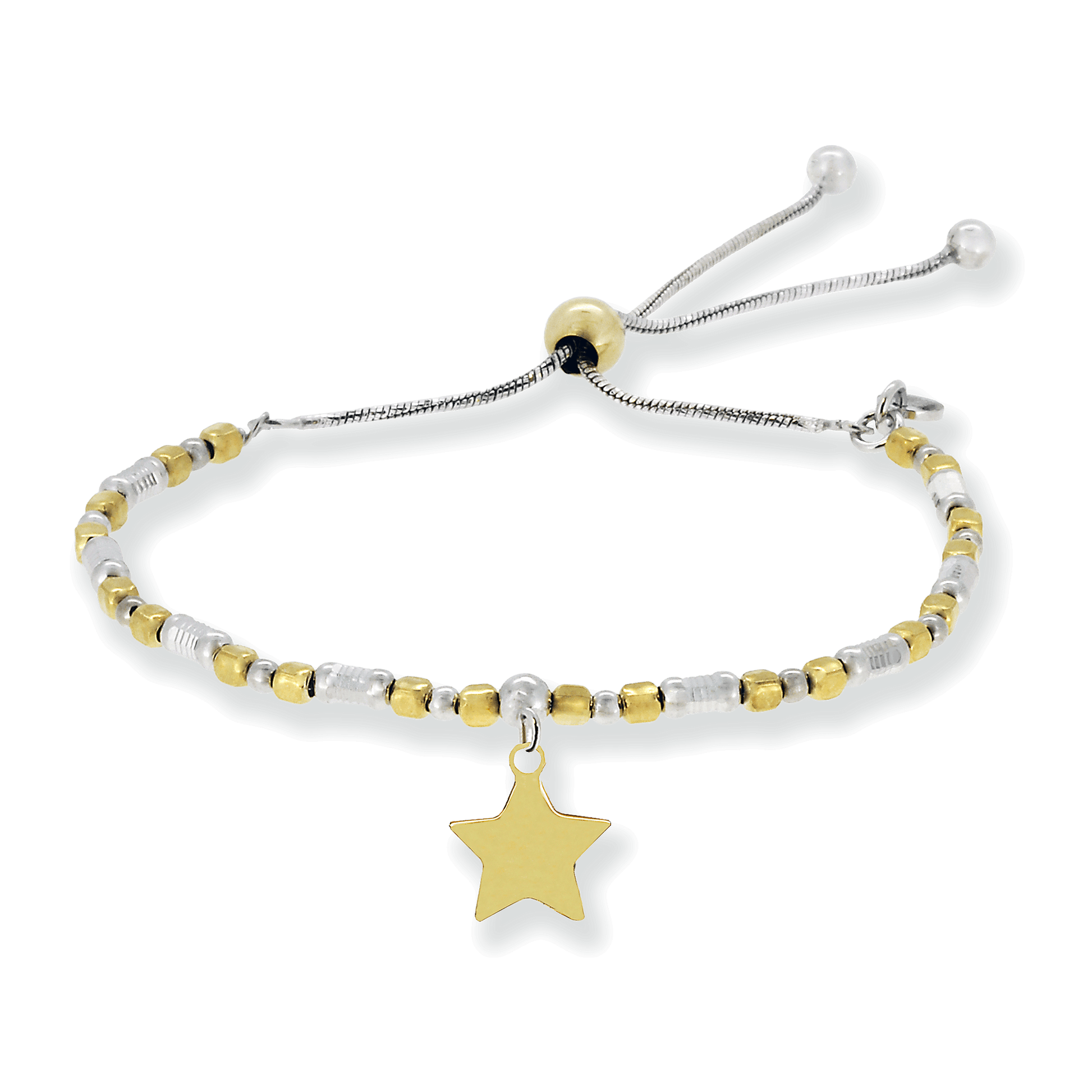 Franco Stellari Italian Sterling Silver Two-Tone Beads Dangle Star Bolo Bracelet