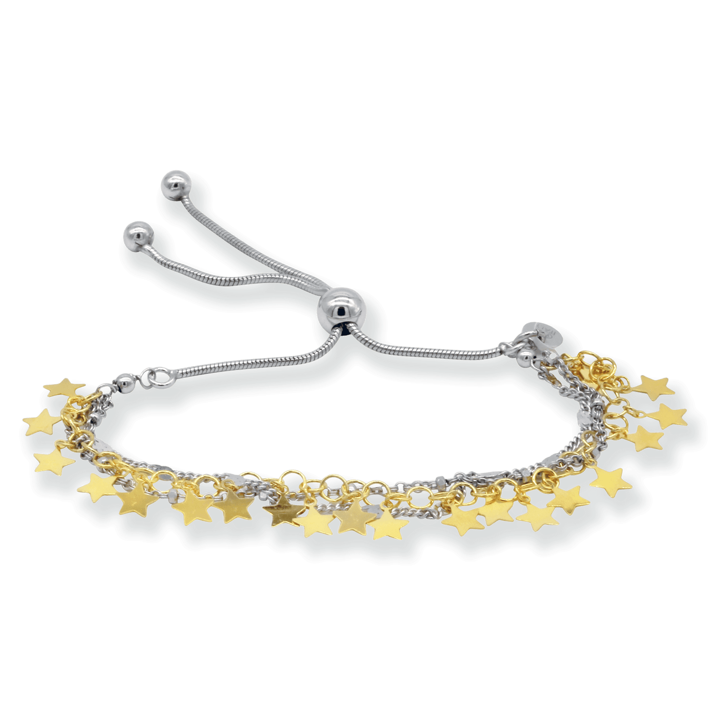 Franco Stellari Italian Sterling Silver Two-Tone Multistrand Confetti Stars Bolo Bracelet