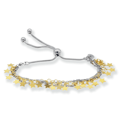 Franco Stellari Italian Sterling Silver Two-Tone Multistrand Confetti Stars Bolo Bracelet