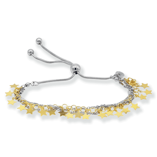 Franco Stellari Italian Sterling Silver Two-Tone Multistrand Confetti Stars Bolo Bracelet