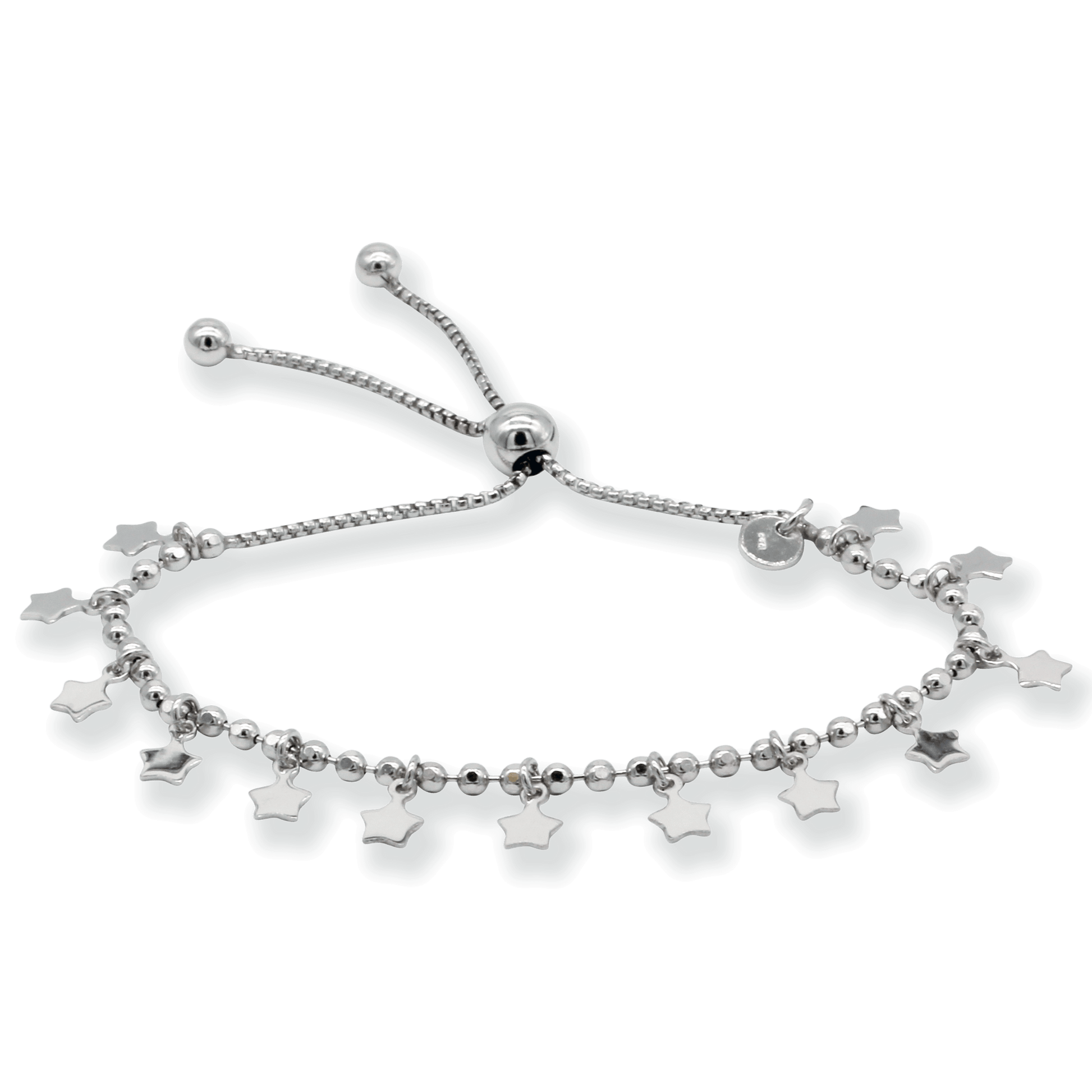 Franco Stellari Italian Sterling Silver Dangle Stars Beaded Bolo Bracelet