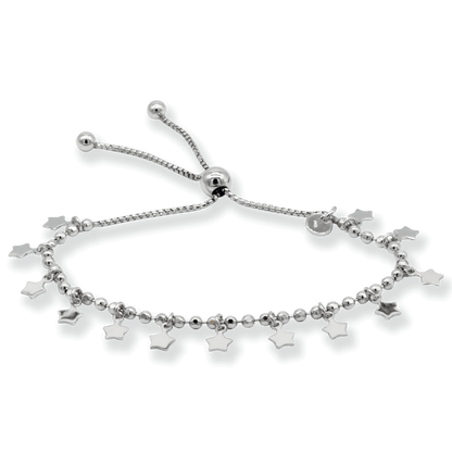 Franco Stellari Italian Sterling Silver Dangle Stars Beaded Bolo Bracelet