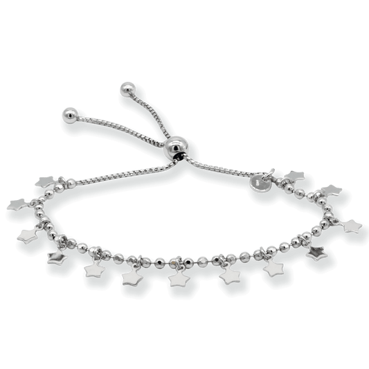 Franco Stellari Italian Sterling Silver Dangle Stars Beaded Bolo Bracelet