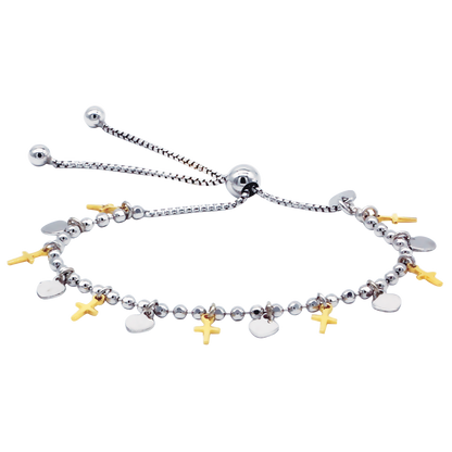Stellari Gold Two-Tone Cross Bolo Bracelet