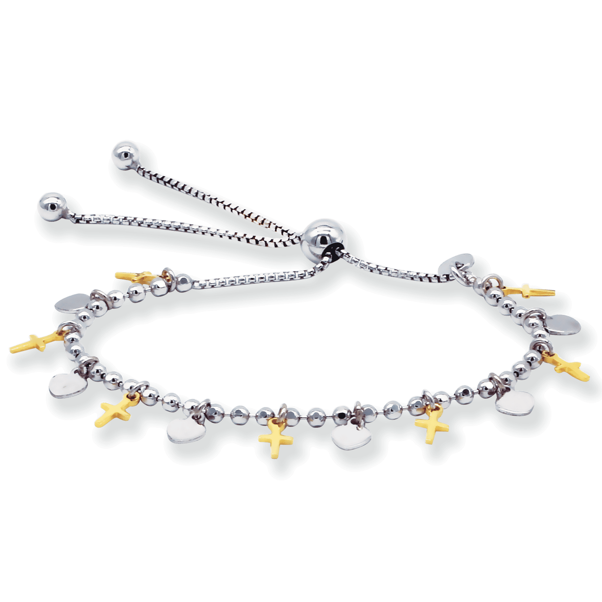 Stellari Gold Two-Tone Cross Bolo Bracelet in Gold-Bonded Sterling Silver