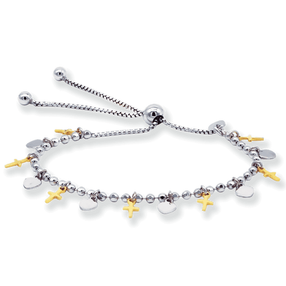 Stellari Gold Two-Tone Cross Bolo Bracelet in Gold-Bonded Sterling Silver