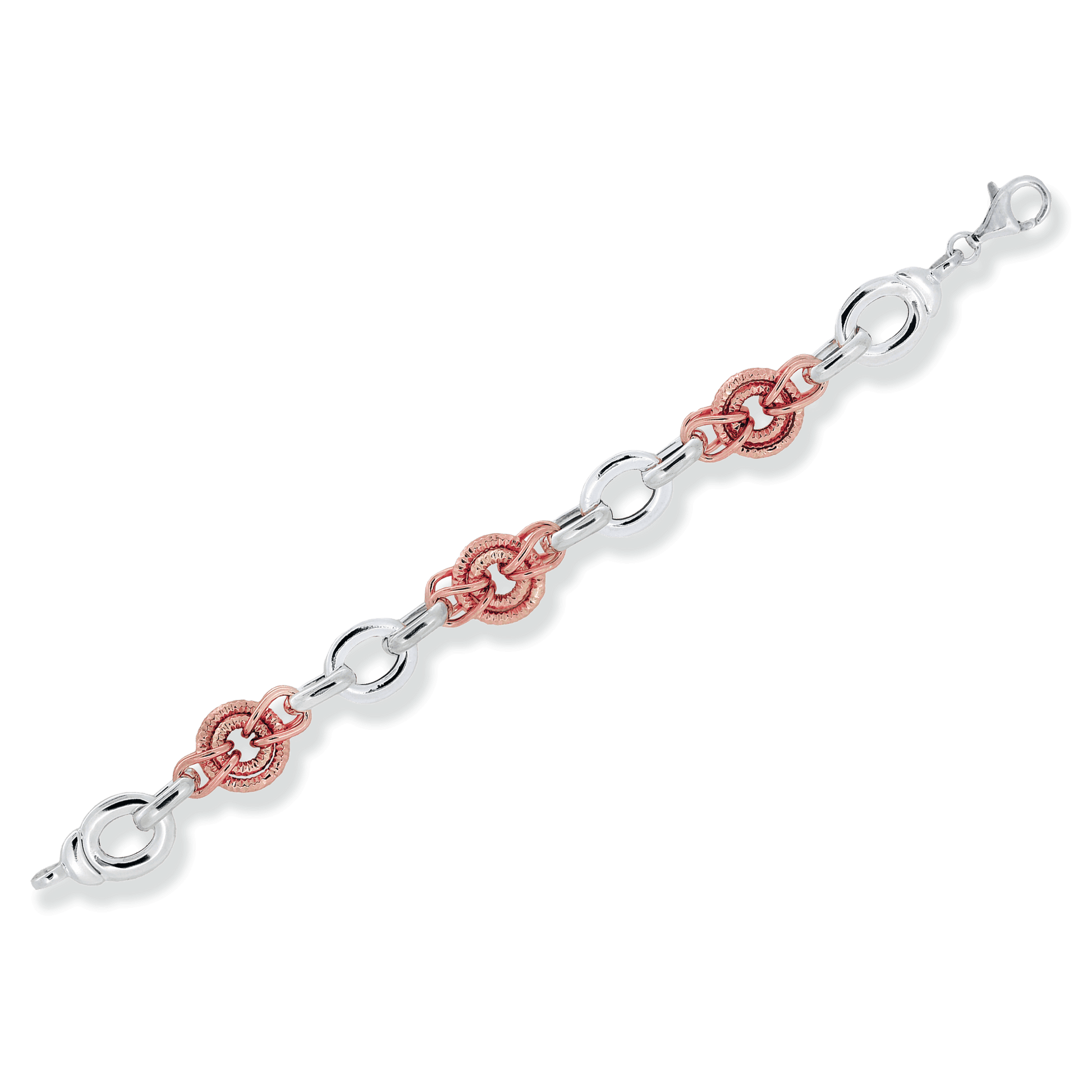 Franco Stellari Italian Sterling Silver & Rose Gold Circle Links Bracelet, 8"