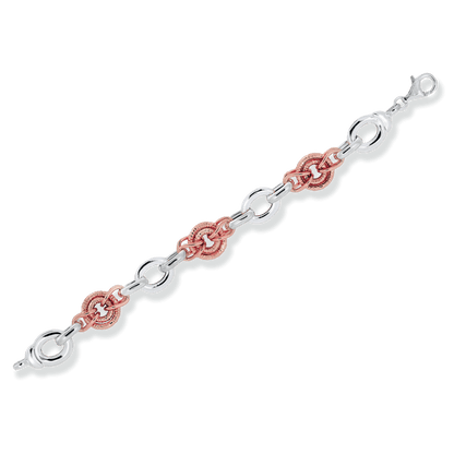 Franco Stellari Italian Sterling Silver & Rose Gold Circle Links Bracelet, 8"