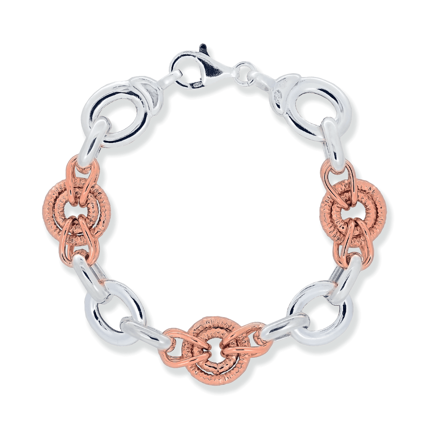 Franco Stellari Italian Sterling Silver & Rose Gold Circle Links Bracelet, 8"