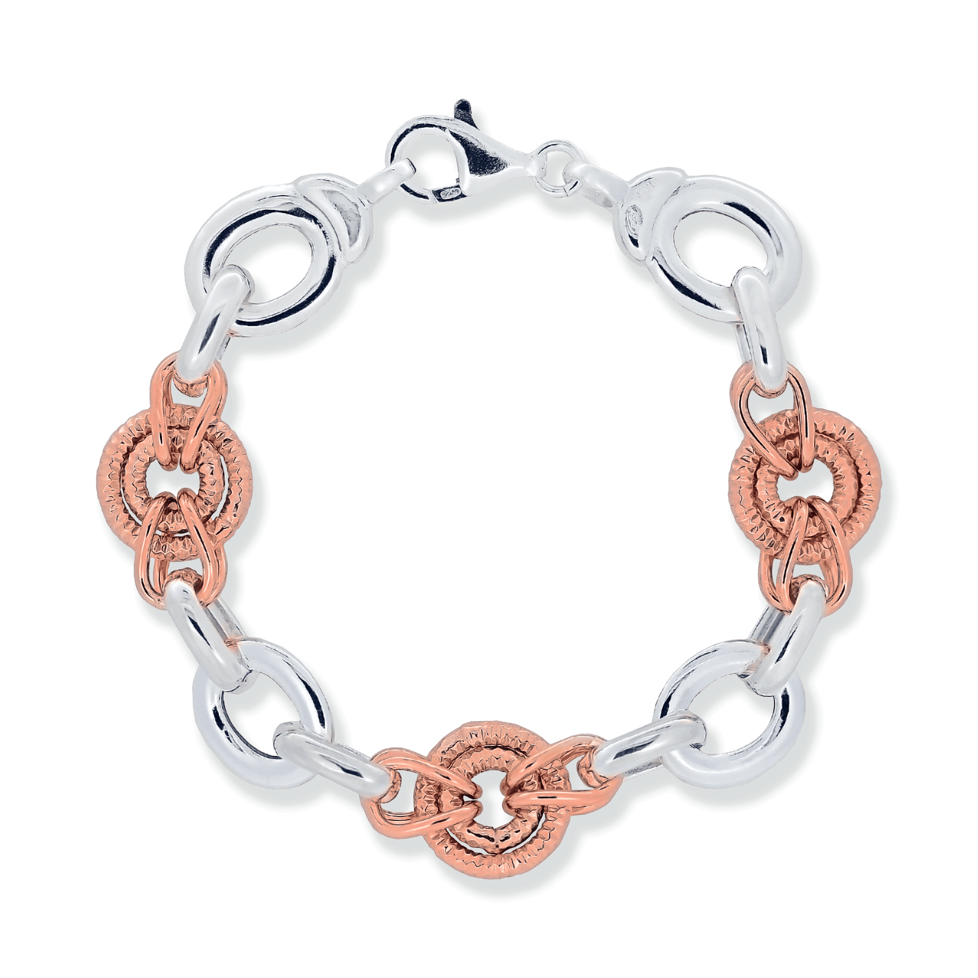 Franco Stellari Italian Sterling Silver & Rose Gold Circle Links Bracelet, 8"