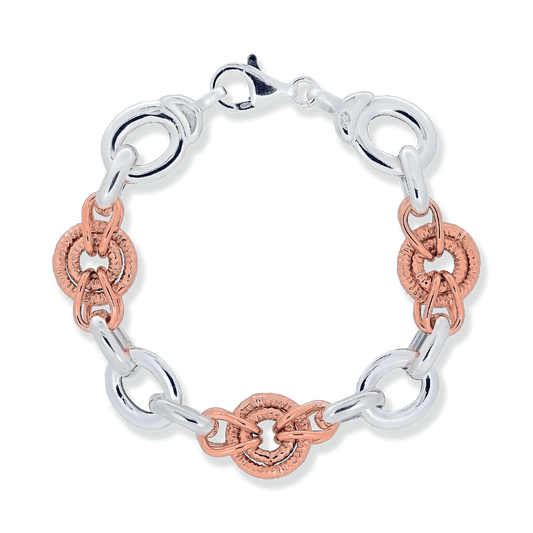 Franco Stellari Italian Sterling Silver & Rose Gold Circle Links Bracelet, 8"