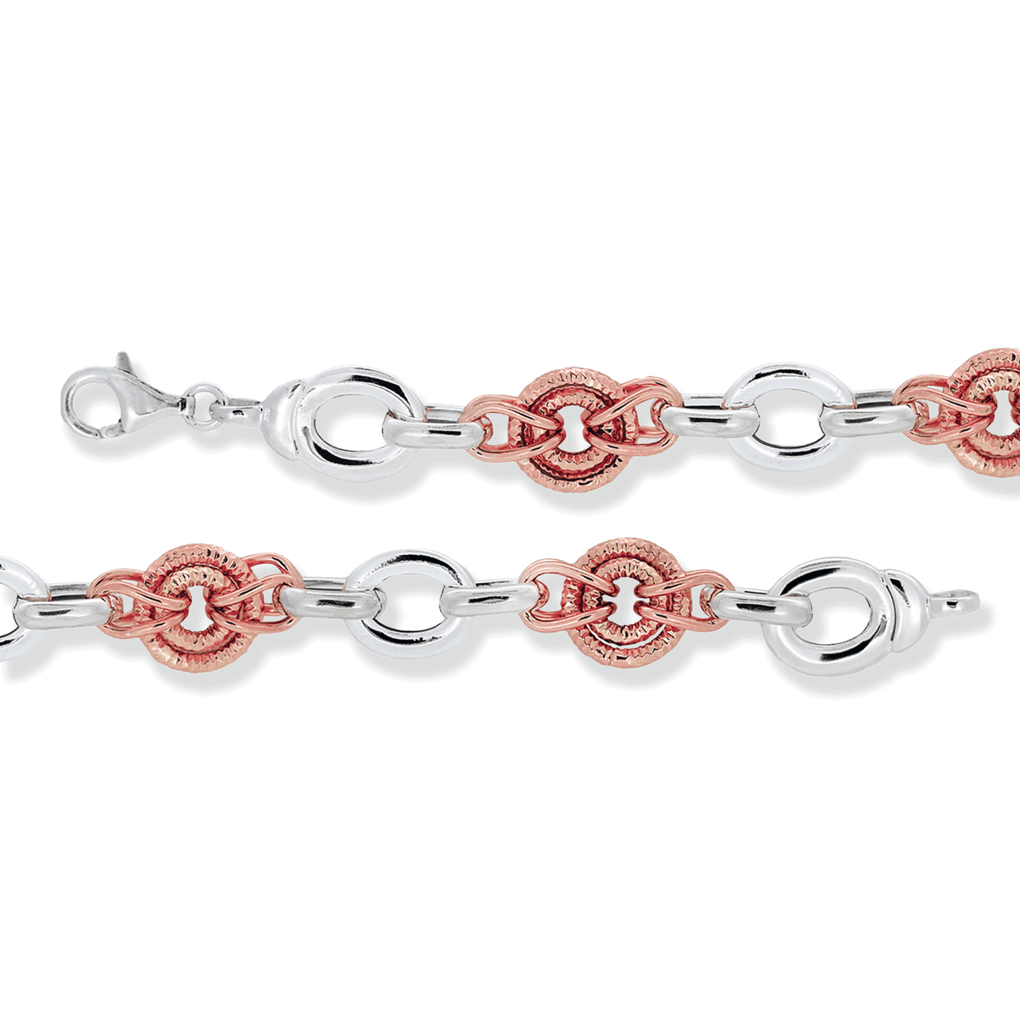 Franco Stellari Italian Sterling Silver & Rose Gold Circle Links Bracelet, 8"