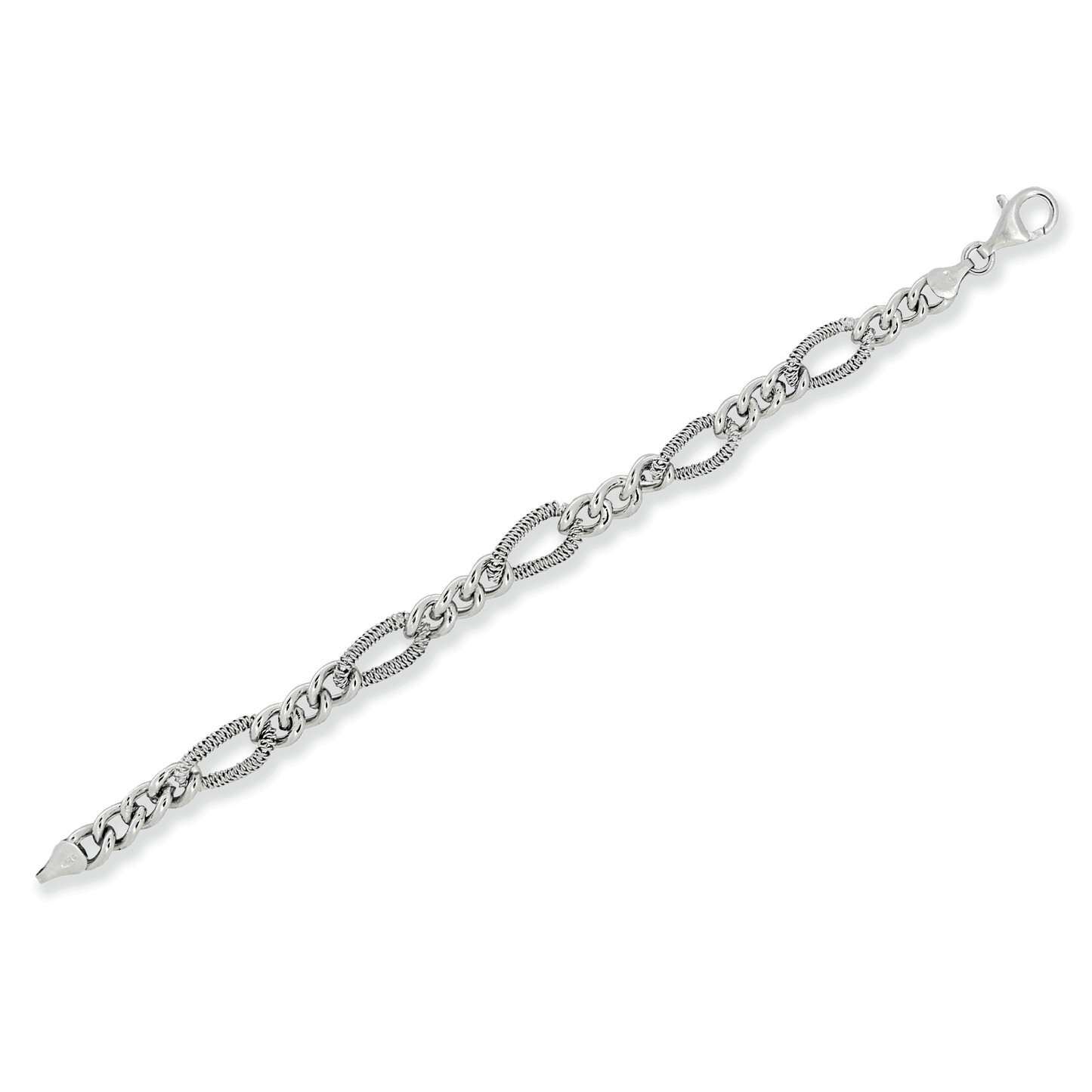 Franco Stellari Italian Sterling Silver Textured Figaro Link Bracelet, 7.5"