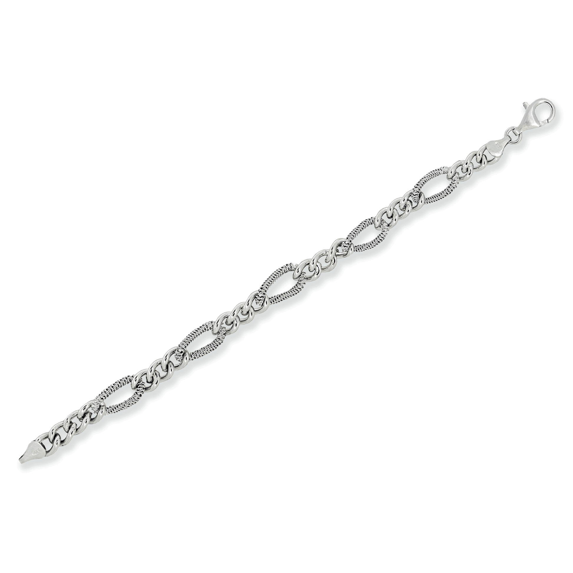 Franco Stellari Italian Sterling Silver Textured Figaro Link Bracelet, 7.5"