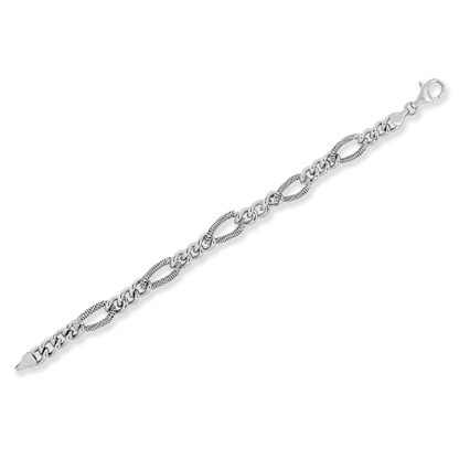Franco Stellari Italian Sterling Silver Textured Figaro Link Bracelet, 7.5"