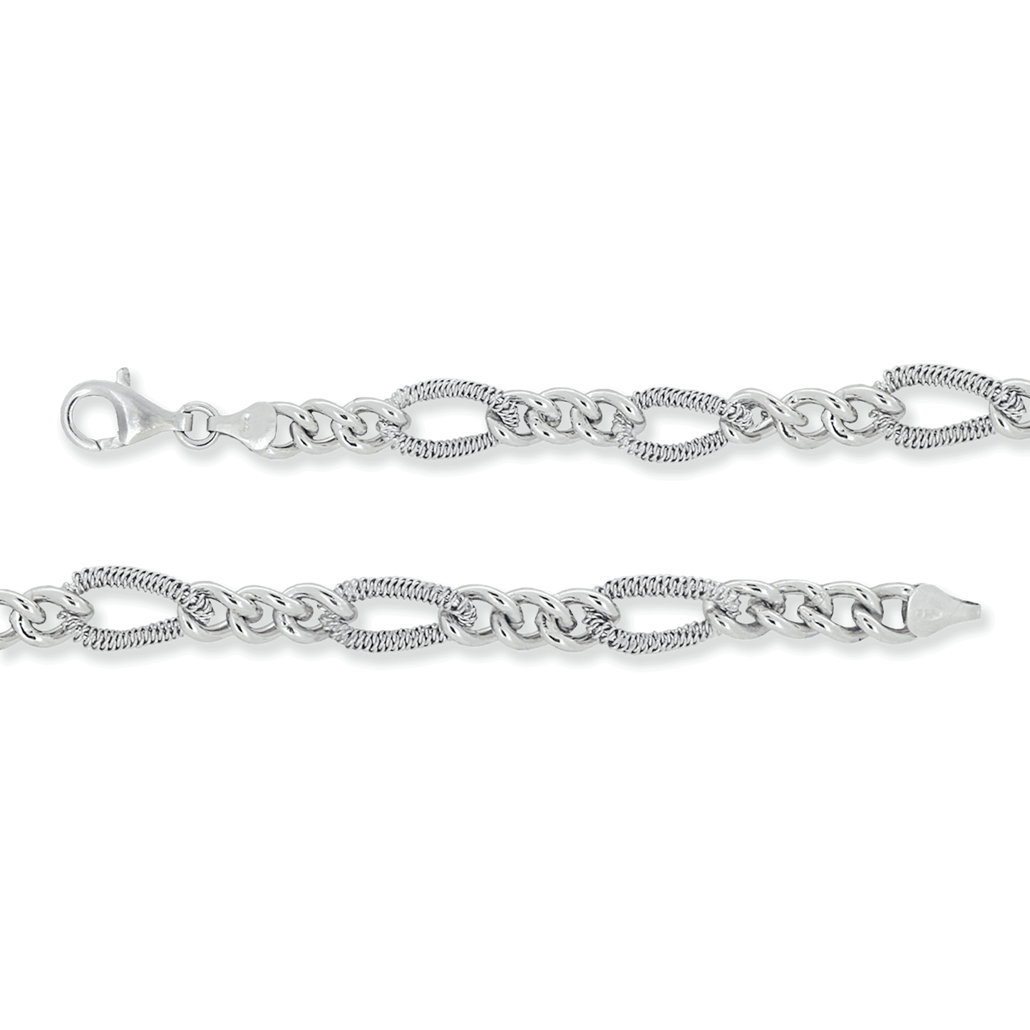 Franco Stellari Italian Sterling Silver Textured Figaro Link Bracelet, 7.5"