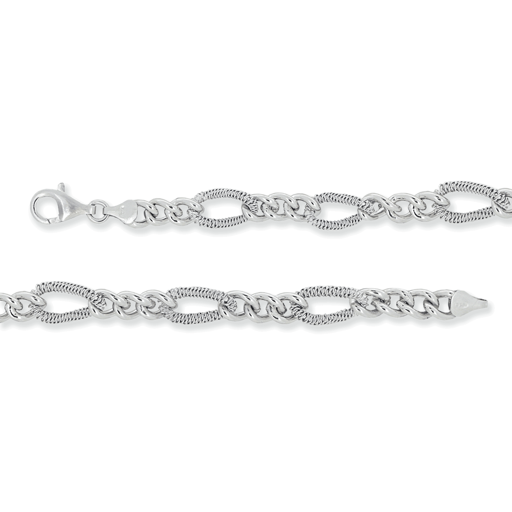 Franco Stellari Italian Sterling Silver Textured Figaro Link Bracelet, 7.5"