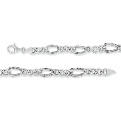 Franco Stellari Italian Sterling Silver Textured Figaro Link Bracelet, 7.5"