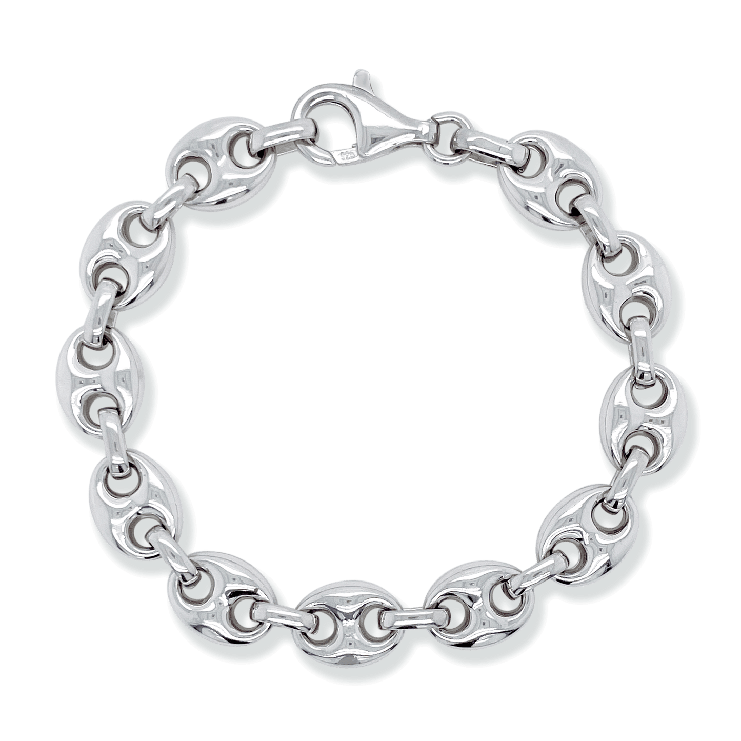 Franco Stellari Italian Sterling Silver Puffed Mariner Link Bracelet, 7.5"