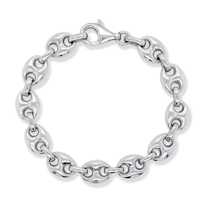 Franco Stellari Italian Sterling Silver Puffed Mariner Link Bracelet, 7.5"