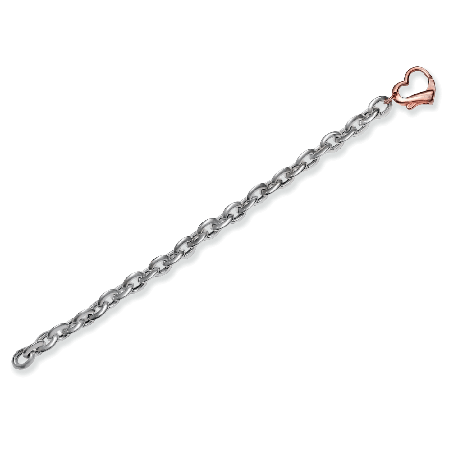 Franco Stellari Italian Sterling Silver Puffed Link Bracelet w/Rose Gold Heart Clasp, 7.5"