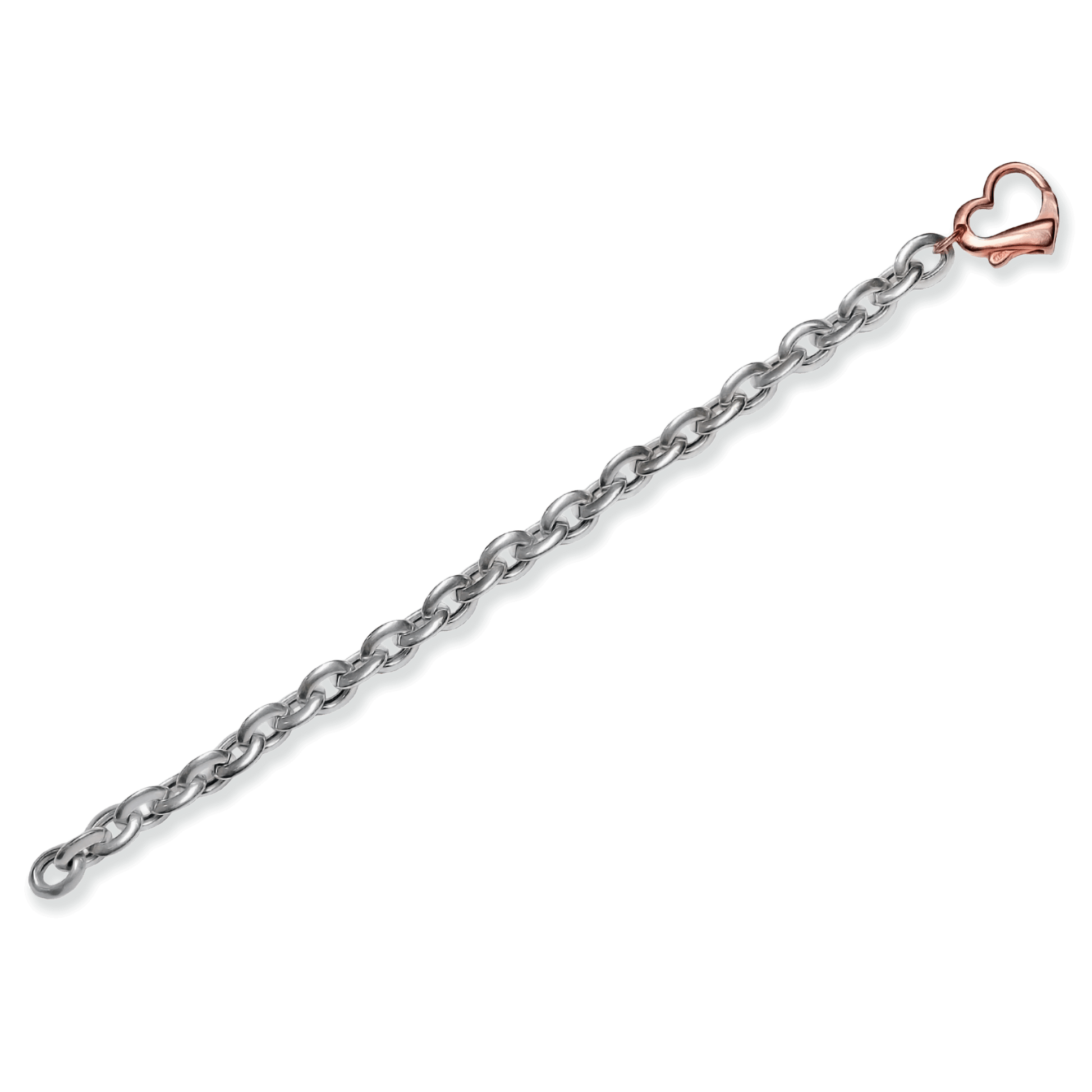 Franco Stellari Italian Sterling Silver Puffed Link Bracelet w/Rose Gold Heart Clasp, 7.5"