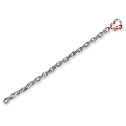 Franco Stellari Italian Sterling Silver Puffed Link Bracelet w/Rose Gold Heart Clasp, 7.5"