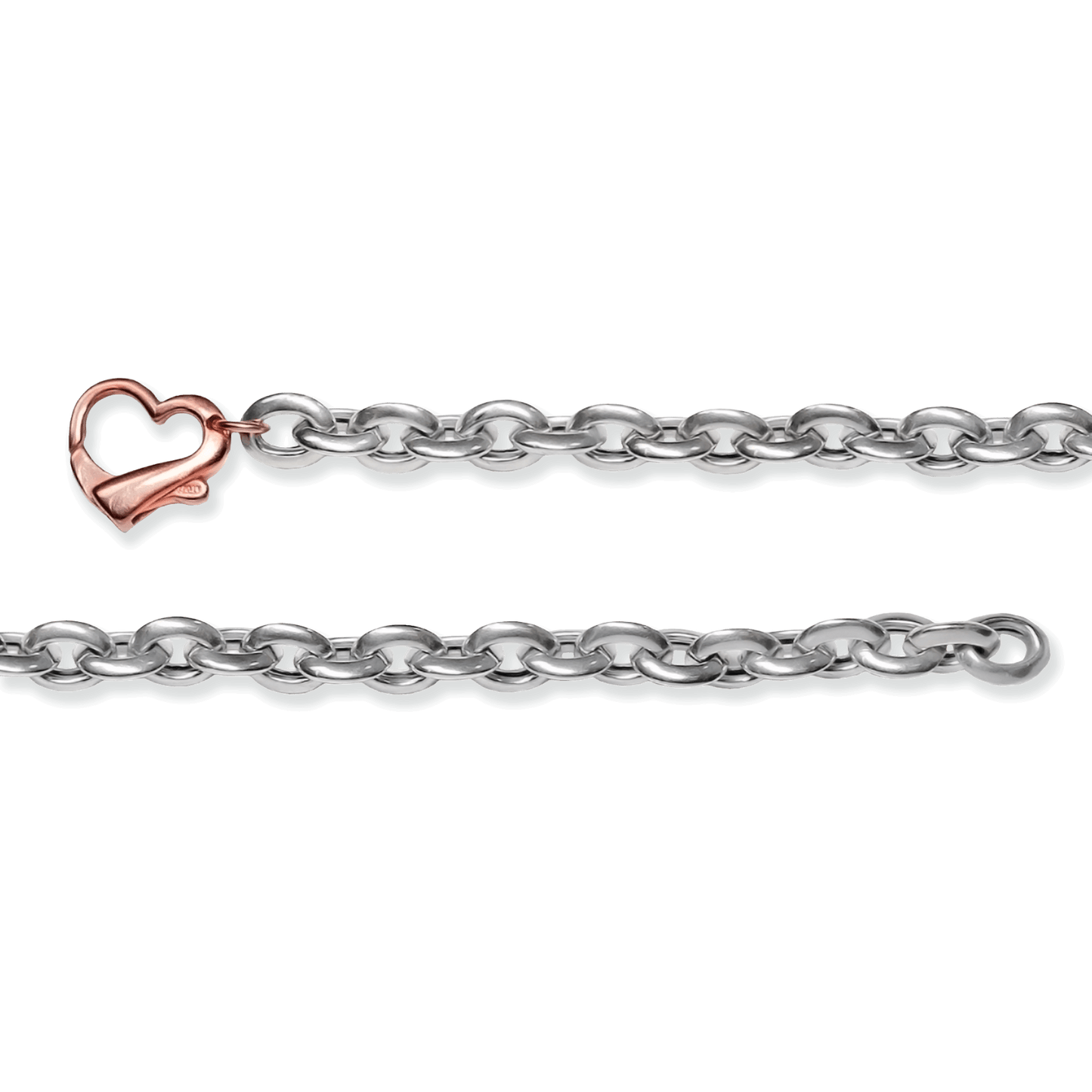 Franco Stellari Italian Sterling Silver Puffed Link Bracelet w/Rose Gold Heart Clasp, 7.5"