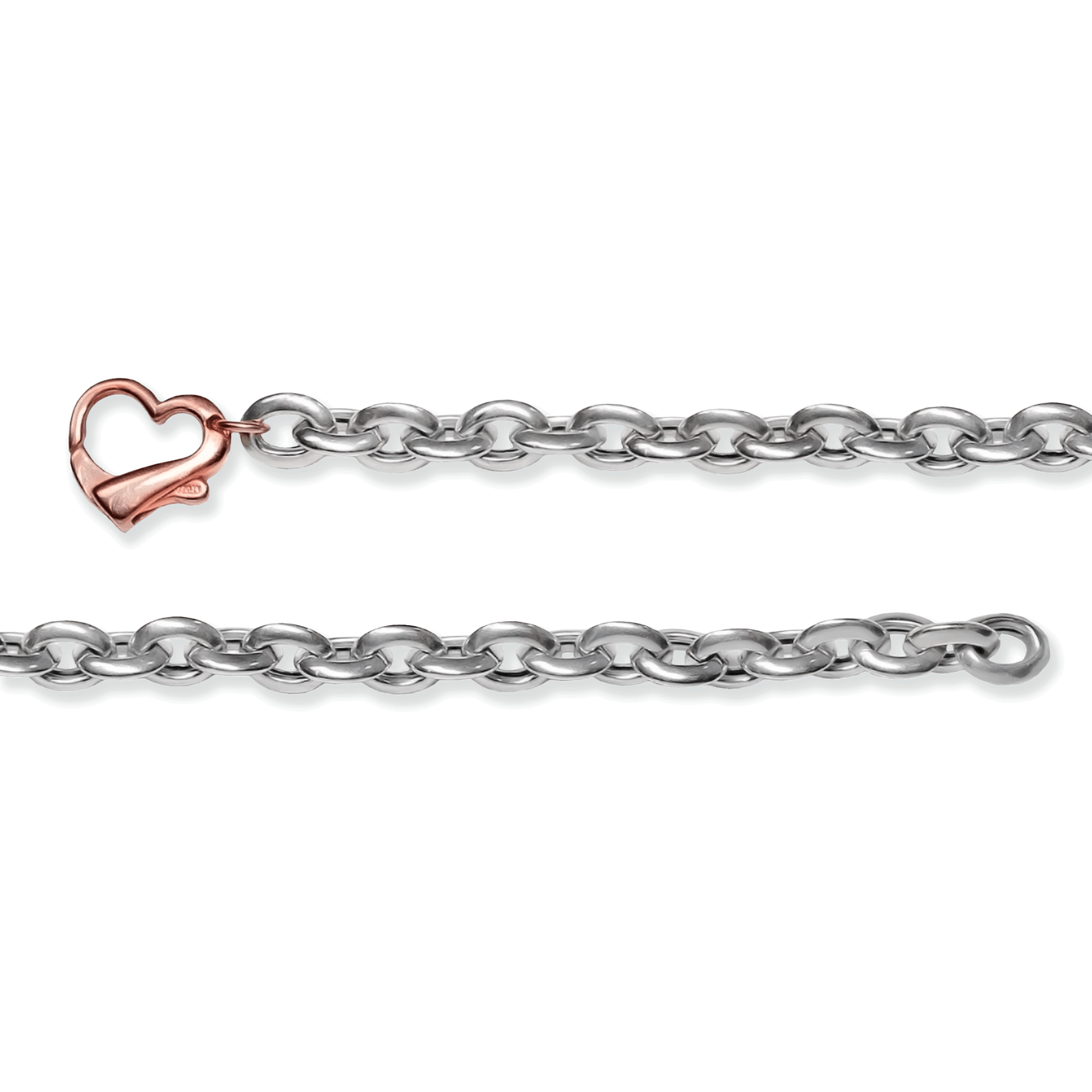 Franco Stellari Italian Sterling Silver Puffed Link Bracelet w/Rose Gold Heart Clasp, 7.5"