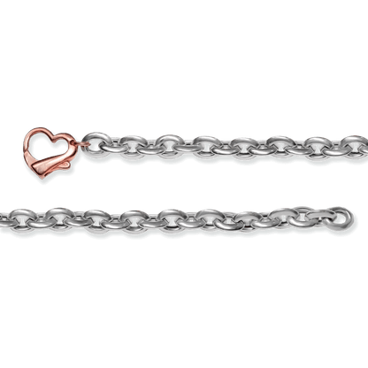 Franco Stellari Italian Sterling Silver Puffed Link Bracelet w/Rose Gold Heart Clasp, 7.5"