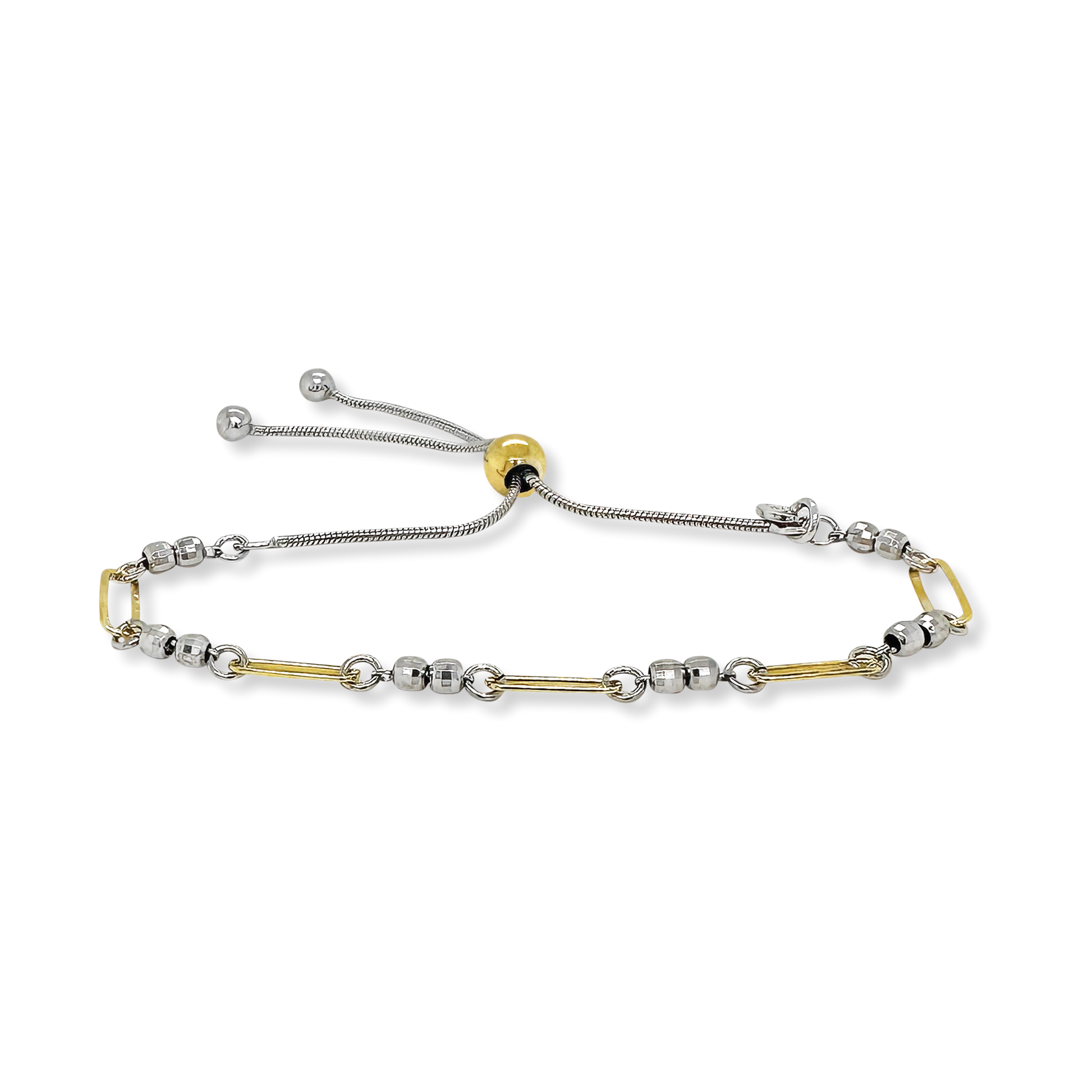 Stellari Gold Two-Tone Disco Beads and Paperclips Bolo Bracelet
