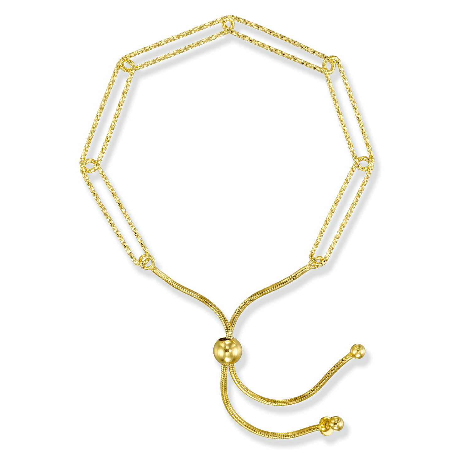 Gold bonded sterling silver paperclip bolo bracelet, adjustable