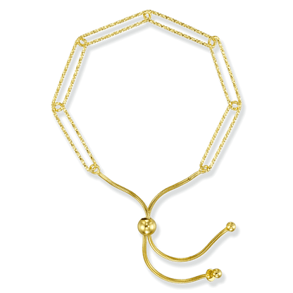 Gold bonded sterling silver paperclip bolo bracelet, adjustable