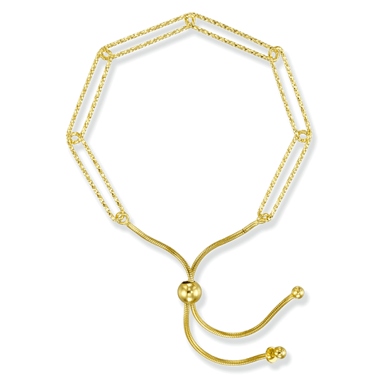Gold bonded sterling silver paperclip bolo bracelet, adjustable