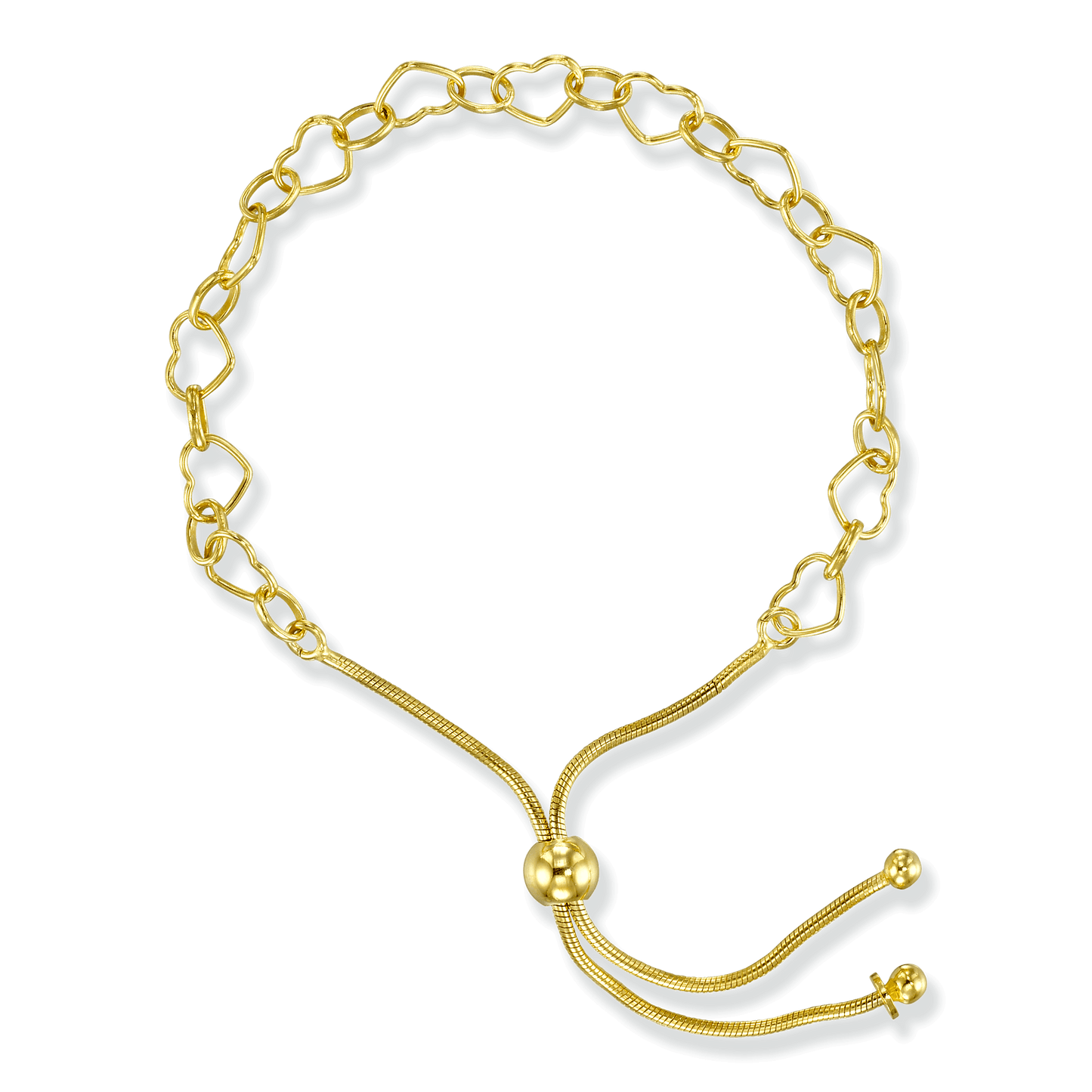 Gold bracelet with heart-shaped links in 18-karat gold bonded sterling silver