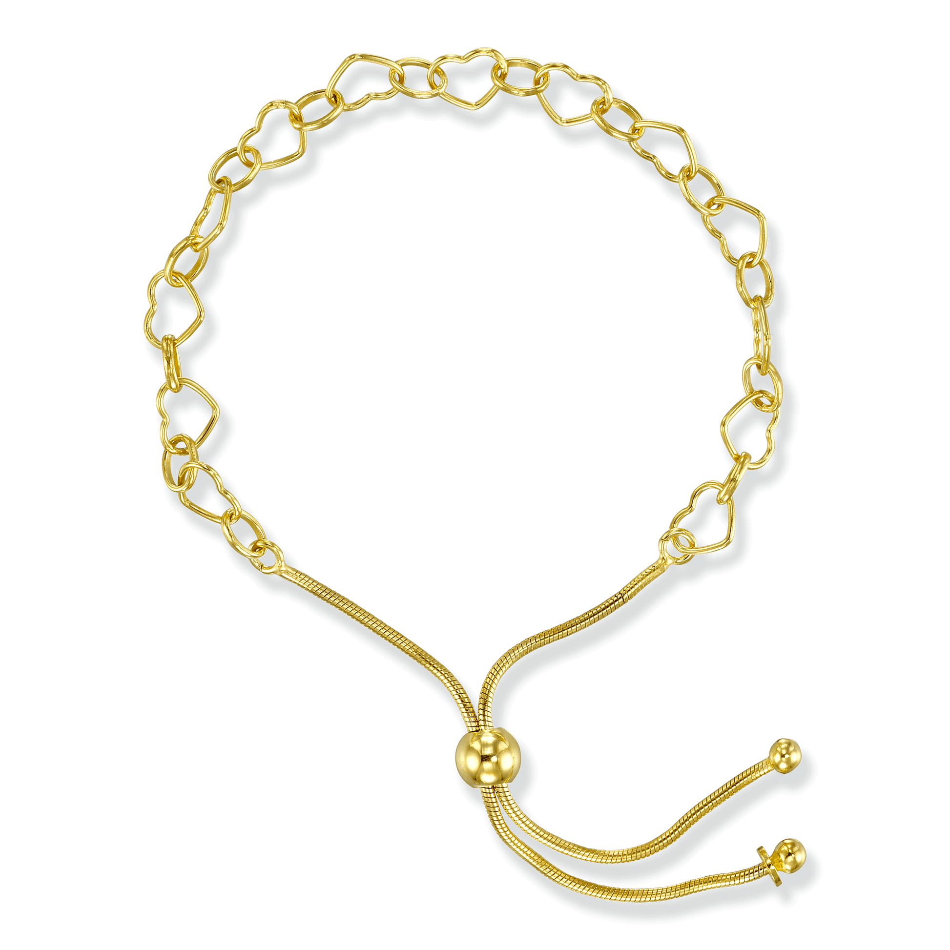 Gold bracelet with heart-shaped links in 18-karat gold bonded sterling silver