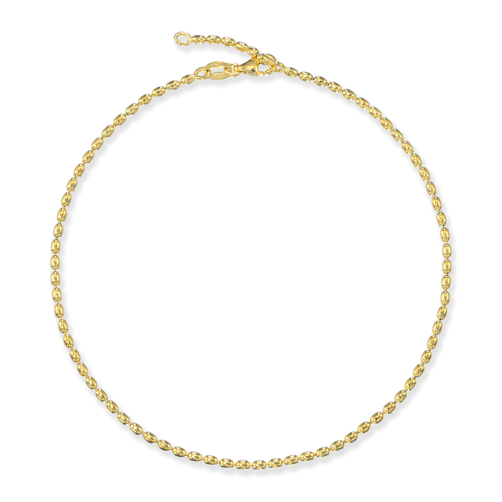 Stellari Gold Ovalina Beads Anklet in 18K Gold Bonded Sterling Silver, Made in Italy