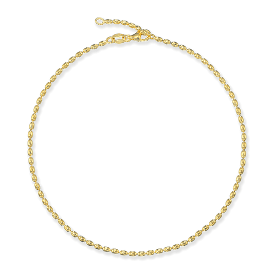 Stellari Gold Ovalina Beads Anklet in 18K Gold Bonded Sterling Silver, Made in Italy