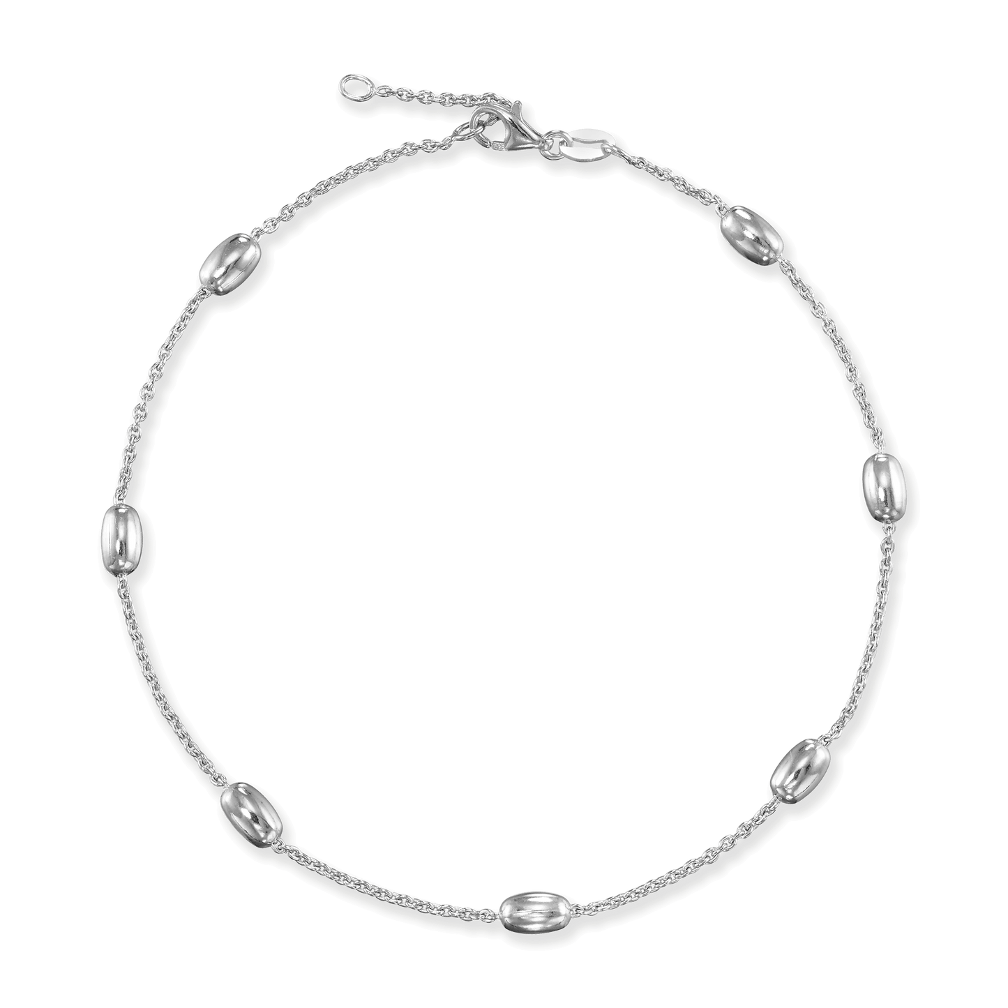 Sterling Silver Large Oval Beads on Cable Chain Anklet