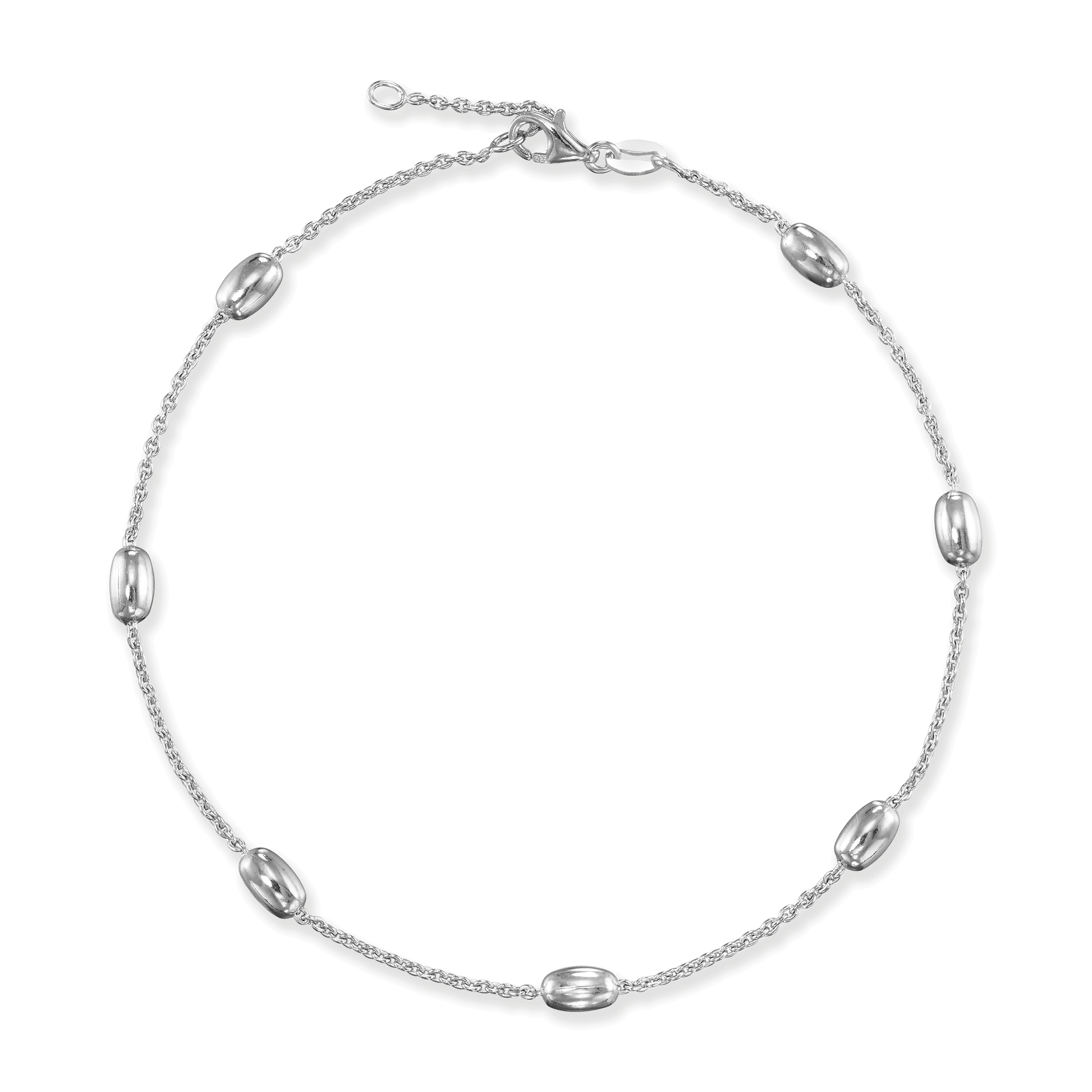 Sterling Silver Large Oval Beads on Cable Chain Anklet